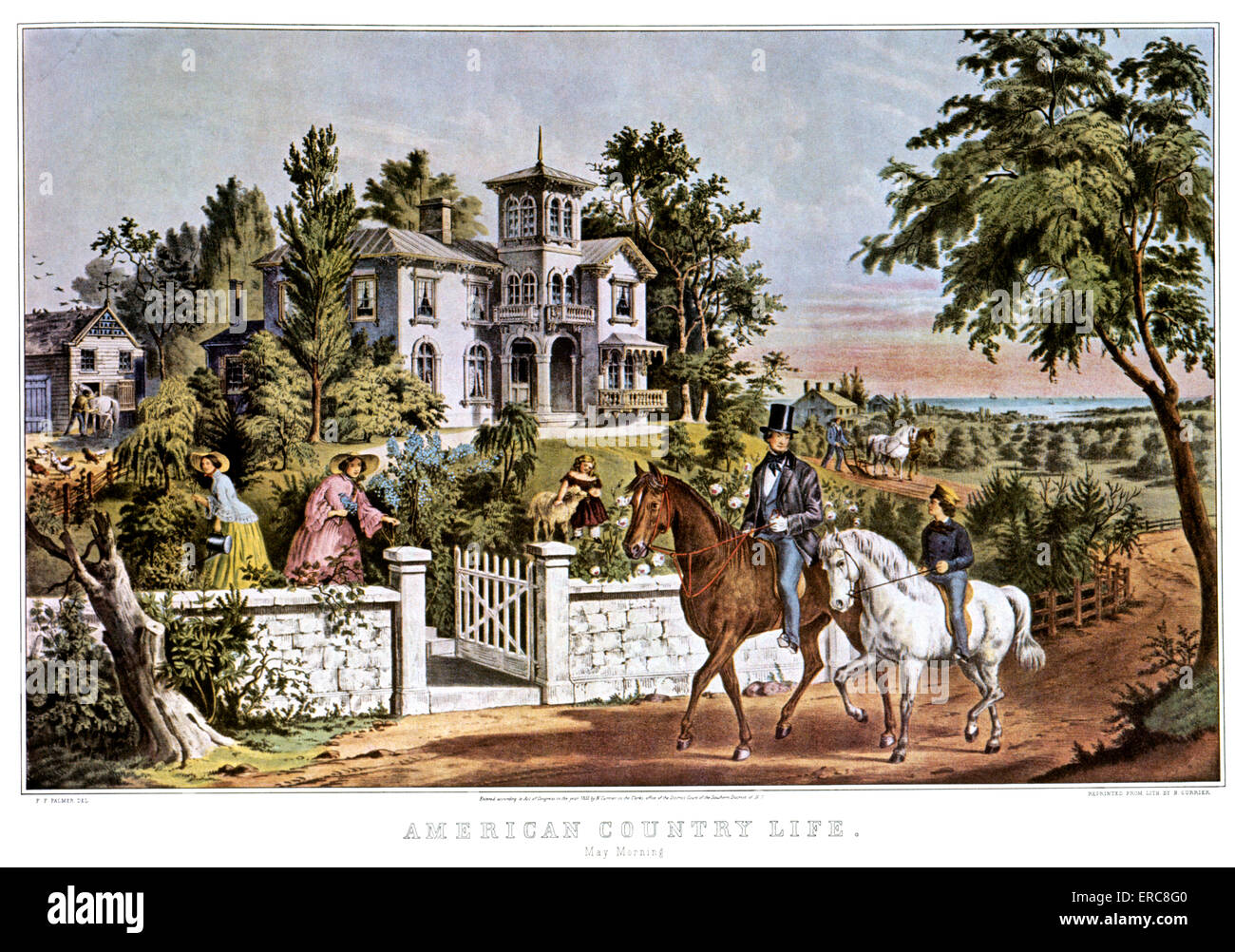 1850ER JAHRE AMERIKANISCHE LANDLEBEN - MAI MORGEN - CURRIER & IVES LITHOGRAPHIE - 1855 Stockfoto