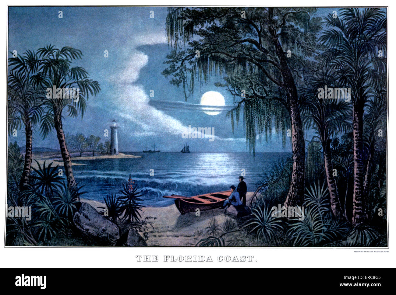 1850ER JAHREN DER KÜSTE VON FLORIDA - CURRIER & IVES LITHOGRAPHIE - 1855 Stockfoto