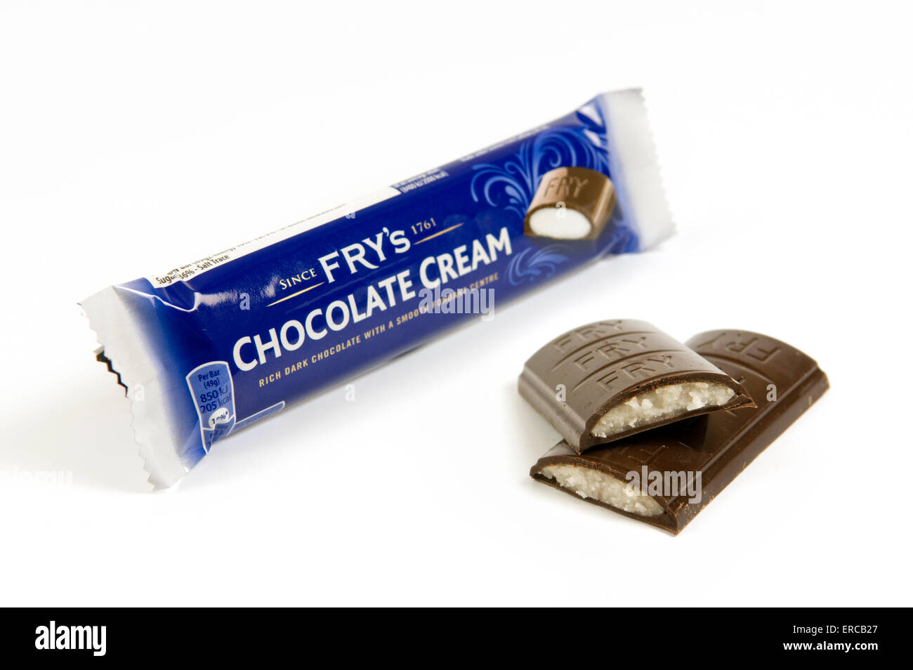 Fry Schokoladencreme auf weißem Hintergrund mit zerschnitten Bar an der Seite Stockfoto