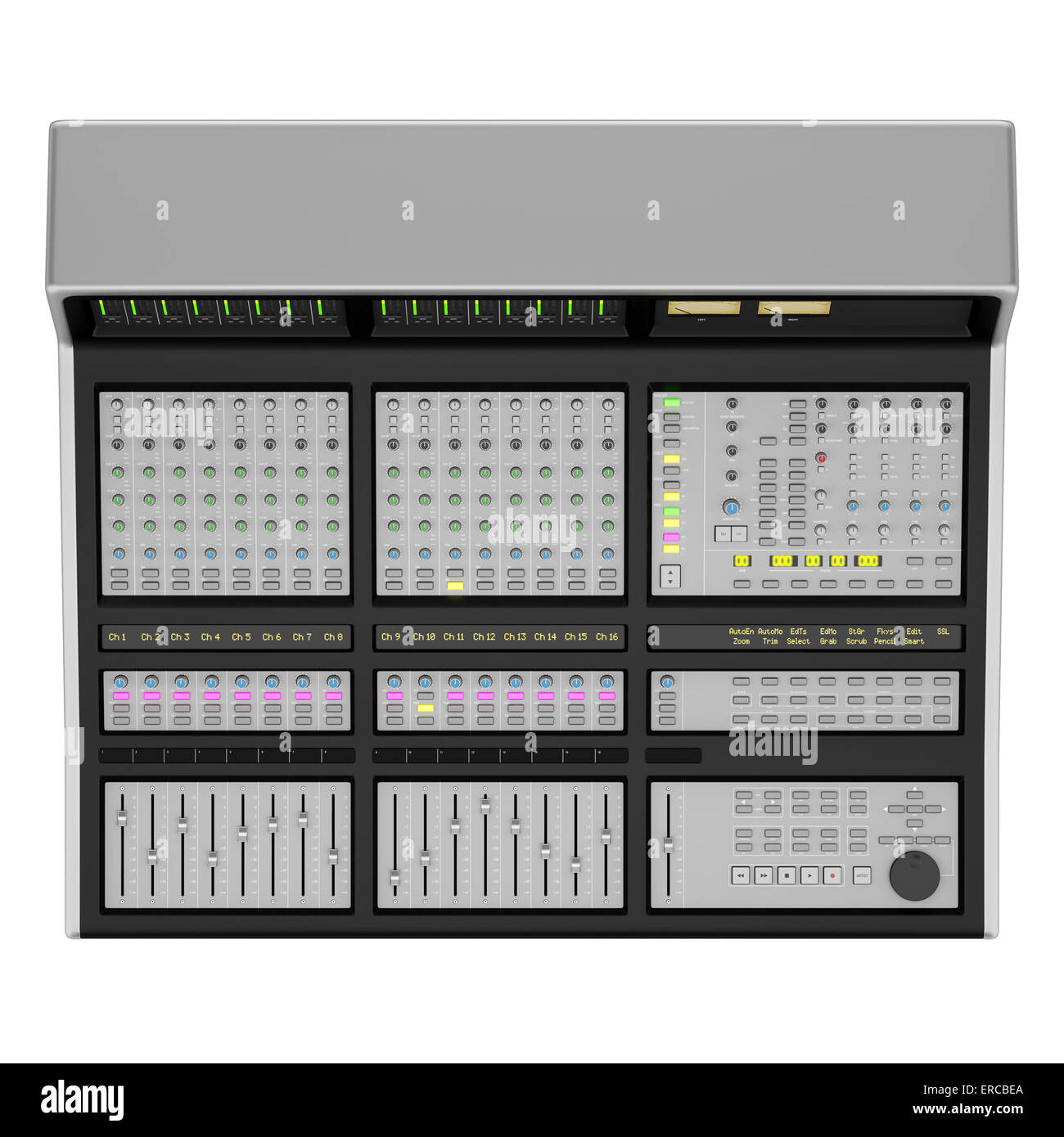 Draufsicht der Studio-sound-Mixer isoliert auf weißem Hintergrund Stockfoto