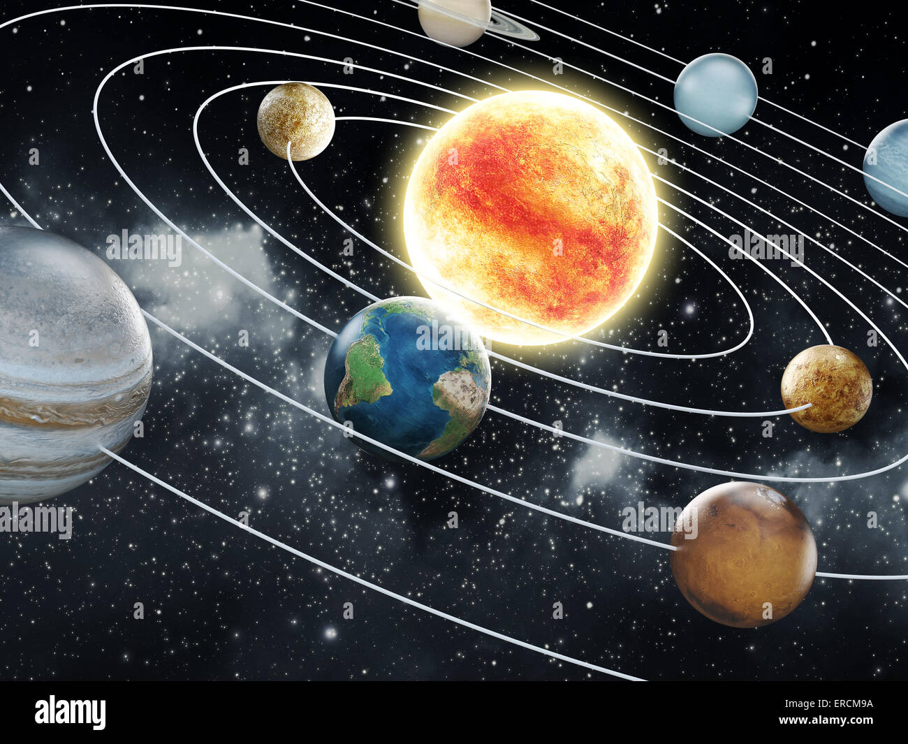 Solar-System mit acht Planeten. Stockfoto
