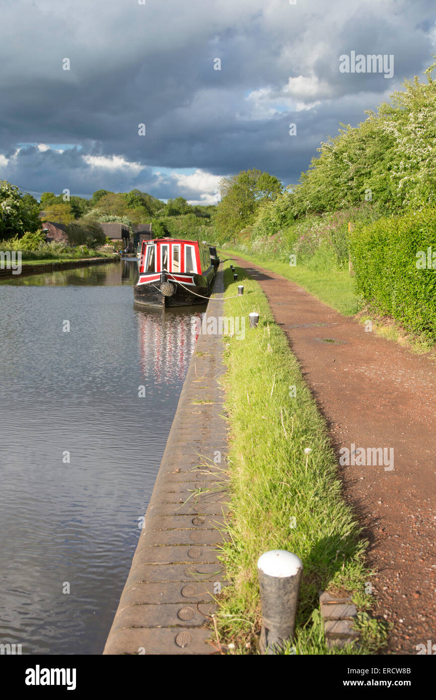 Narrowboats vertäut am Worcester & Birmingham Kanal bei Tardebigge Wharf, Worcestershire, England, UK Stockfoto