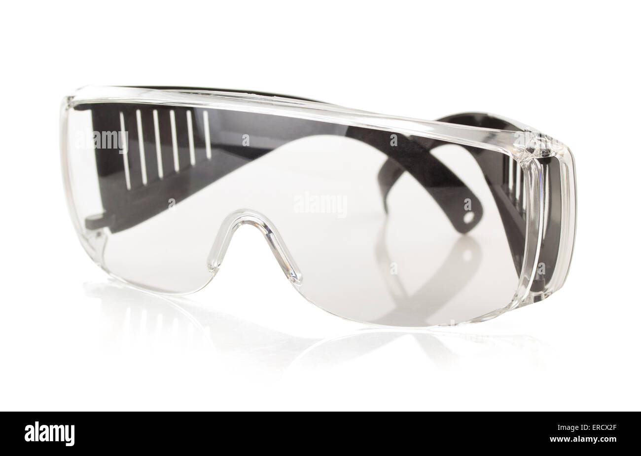Sicherheitsgläser, die isoliert auf weißem Hintergrund Stockfoto