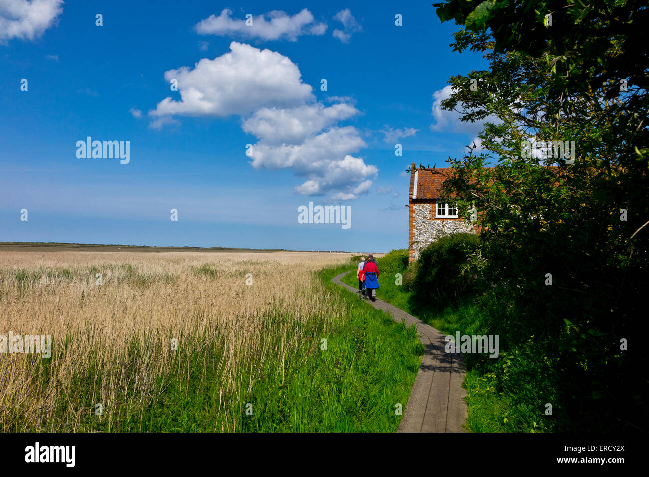 Norfolk Küste Küstenweg über Marsh boardwalk Stockfoto