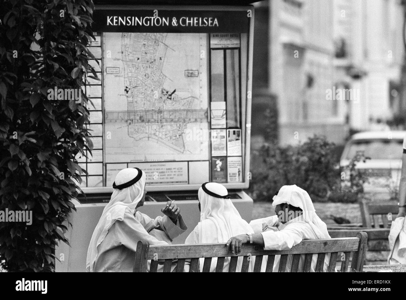 Arabische Community in South Kensington, London. 28. Juni 1976. Stockfoto