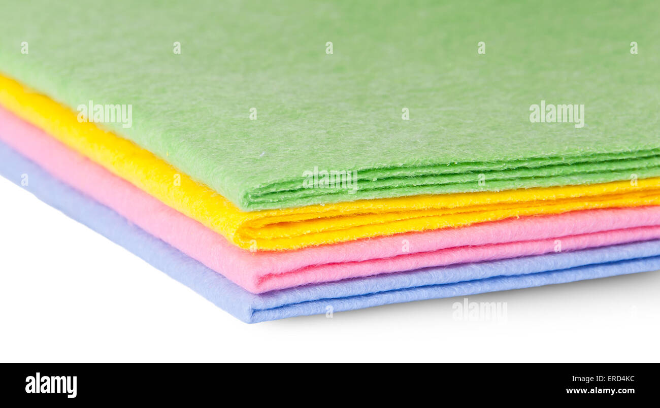 Closeup bunte Putzlappen isoliert auf weißem Hintergrund Stockfoto
