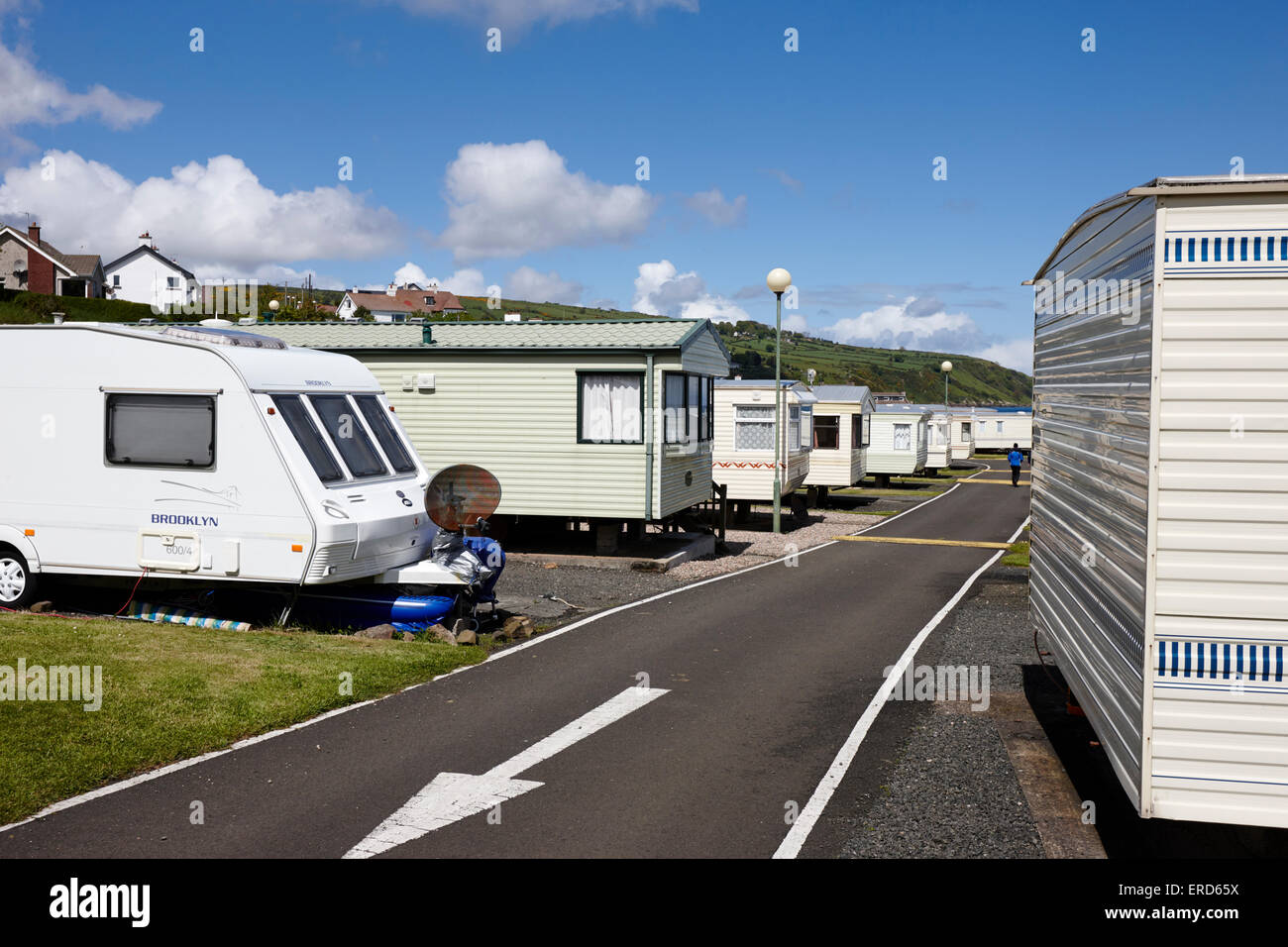 mobilen statische Wohnwagen Wohnwagen Urlaub Parken Cushendall County Antrim-Nordirland-UK Stockfoto