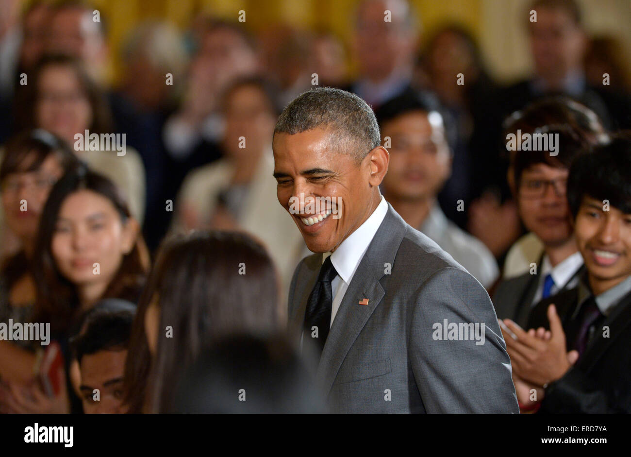 Washington, DC, USA. 1. Juni 2015. US-Präsident Barack Obama kommt für eine Veranstaltung mit 75 Southeast Asian Nachwuchsführungskräfte im East Room des weißen Hauses in Washington, DC, USA, am 1. Juni 2015. Bildnachweis: Yin Bogu/Xinhua/Alamy Live-Nachrichten Stockfoto