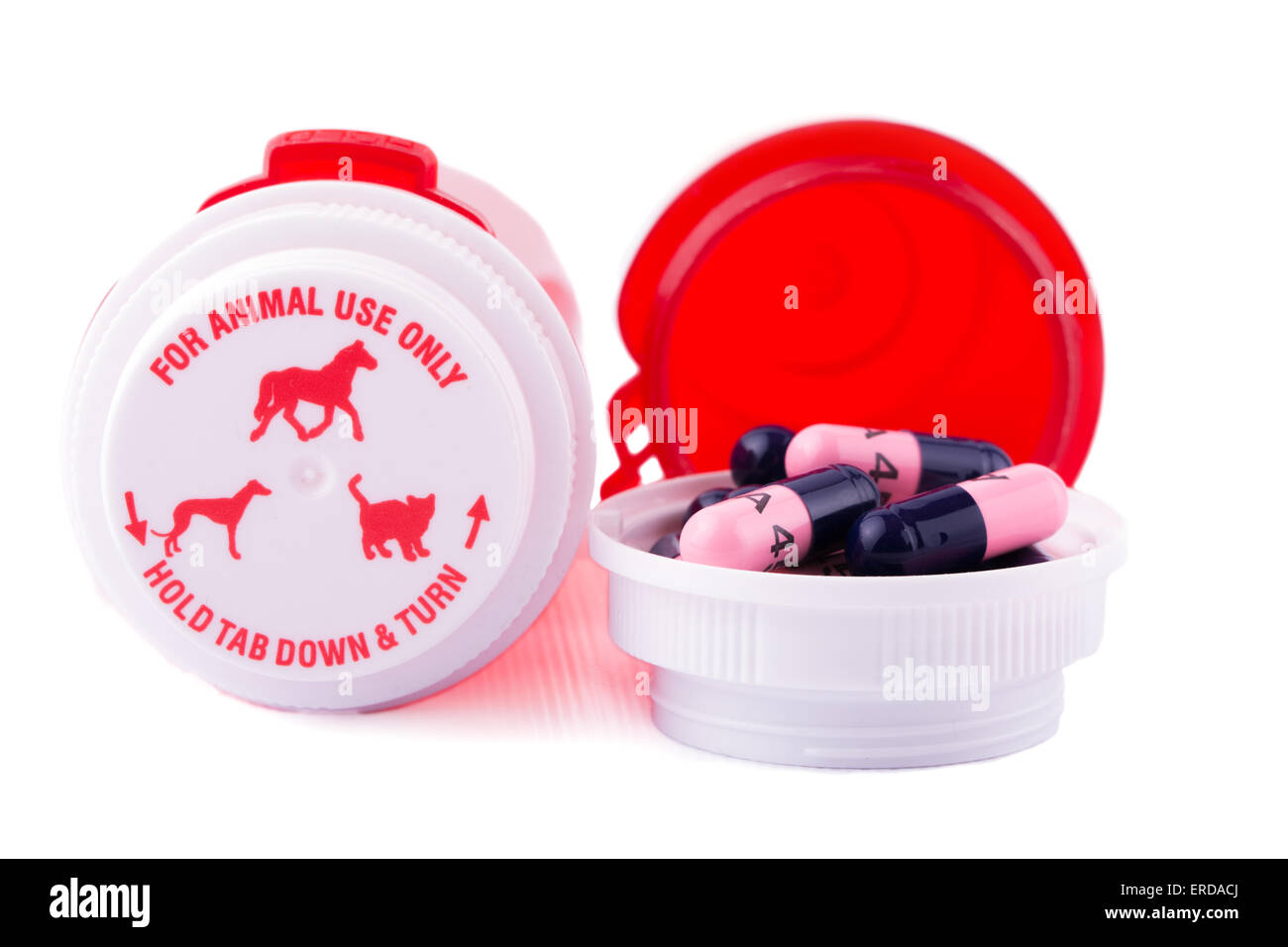 Tier Medikamente mit Flaschen, auf weißem Hintergrund Stockfoto