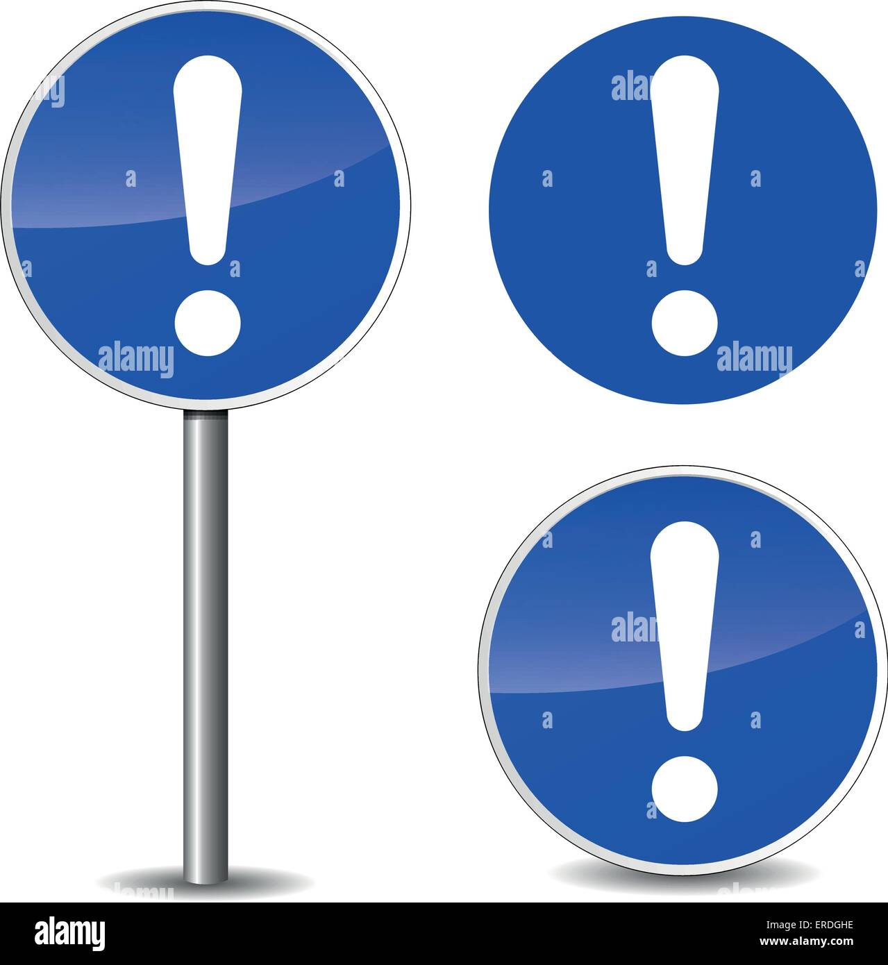 Vektor-Illustration der blauen Ausrufezeichen Zeichen auf weißem Hintergrund Stock Vektor