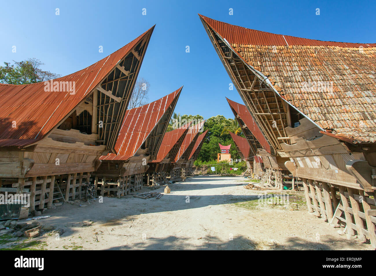 Batak Häuser auf der Insel Samosir, Lake Toba, Indonesien, Nord-Sumatra, Stockfoto