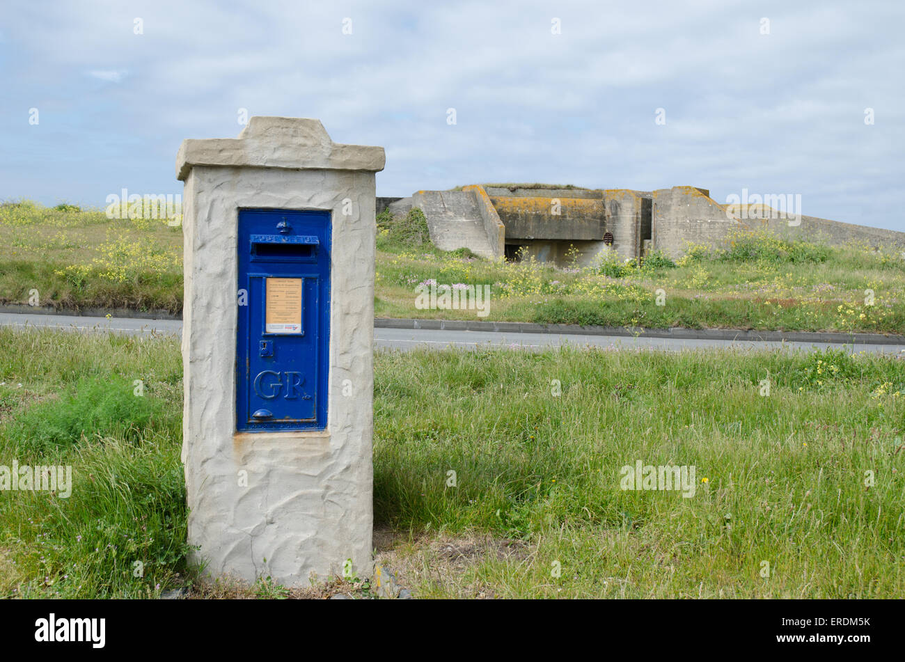 Blaue Säule Box die Kanalinsel Guernsey Stockfoto