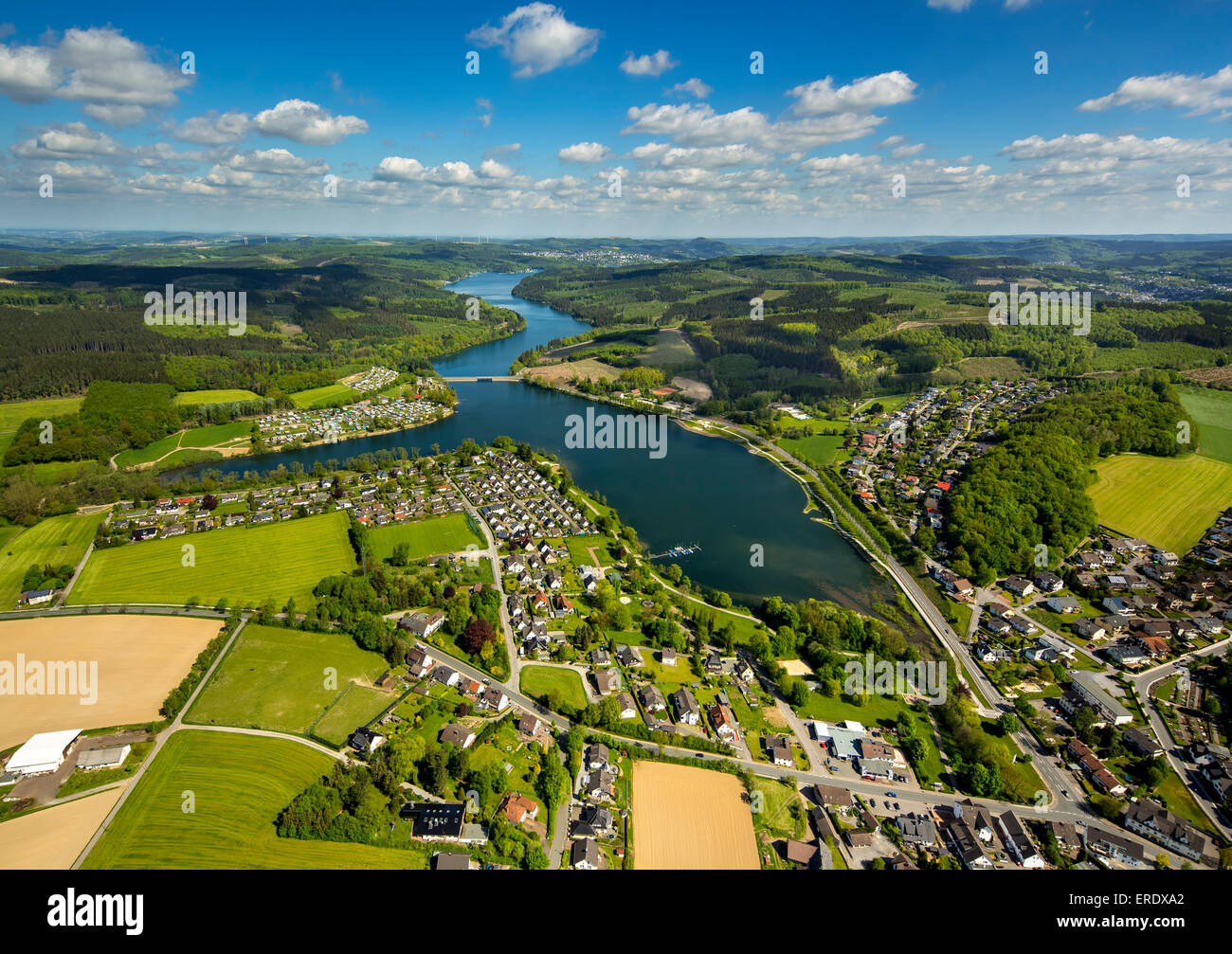 Vorbecken der Sorpetalsperre Damm, Amecke, Sundern, Sauerland, Nordrhein-Westfalen, Deutschland Stockfoto
