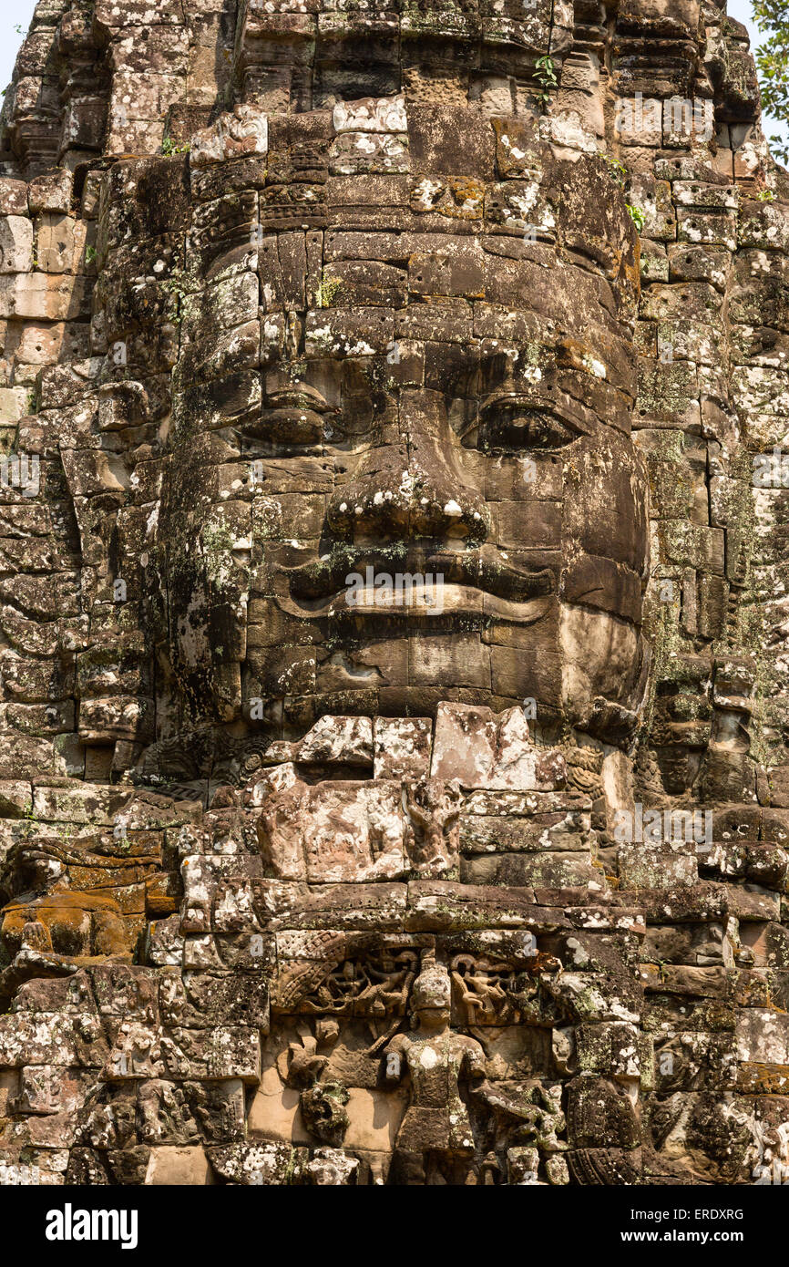 Siegestor im Osten von Angkor Thom, Avalokiteshvara Gesicht Sturm, Detail, westliche Sicht, Angkor Thom, Siem Reap, Kambodscha Stockfoto