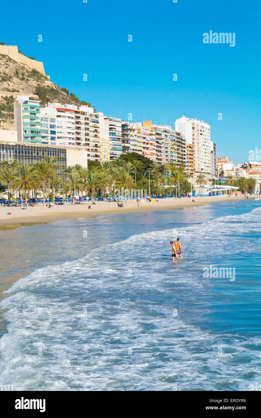 Playa del Postiguet, Alicante Alacant, Costa Blanca, Spanien Stockfoto