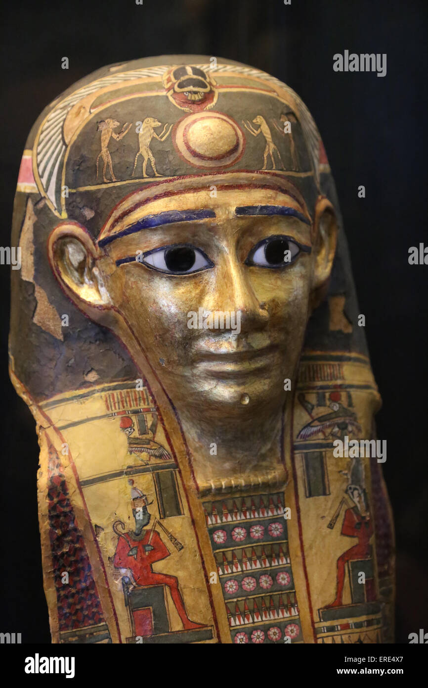 Ägyptische Kunst. Totenmaske von Nymaatre. Cartonnage. 2. C. BC. Vatikanischen Museen. Der Staat der Vatikanstadt. Stockfoto