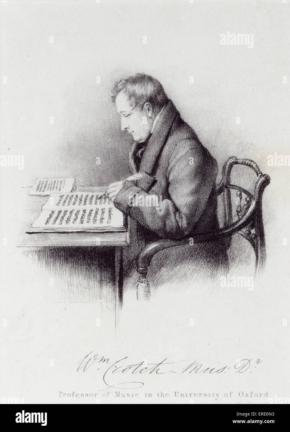 William Crotch Mus D, Professor of Music der University of Oxford, sitzen im Stuhl zu komponieren.  Gravur. Englischer Komponist Stockfoto
