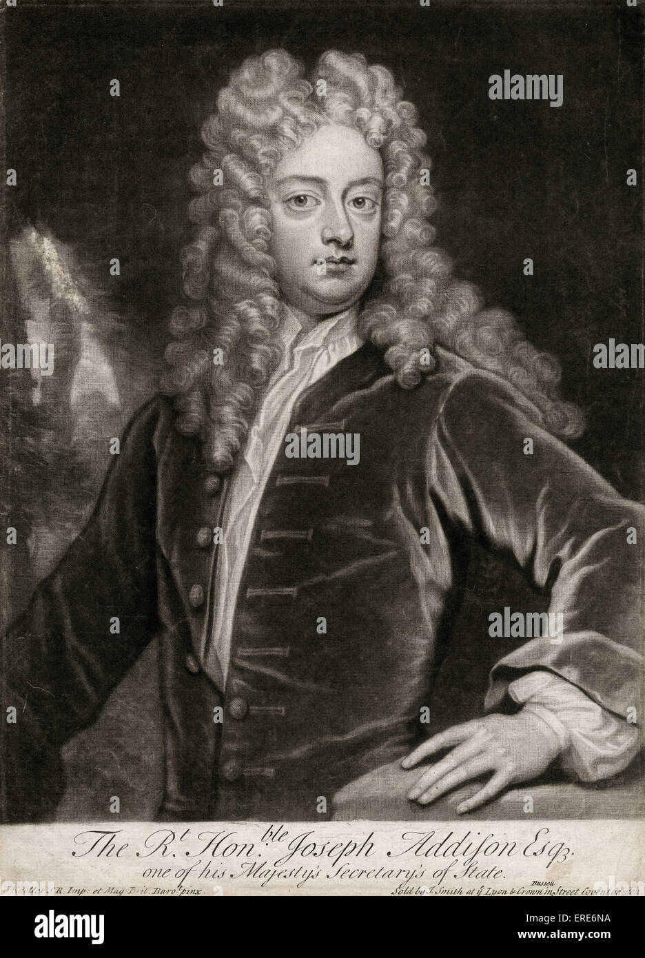 Porträt des rechten achtbaren Joseph Addison Esq  Gemalt von G. Kneller, S.R. Imp: et mag Brit. Baro. Verkauft von J. Smith auf Stockfoto
