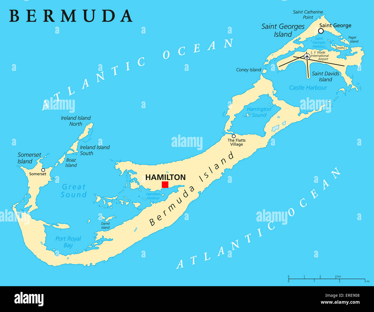 Politische Karte von Bermuda Stockfoto