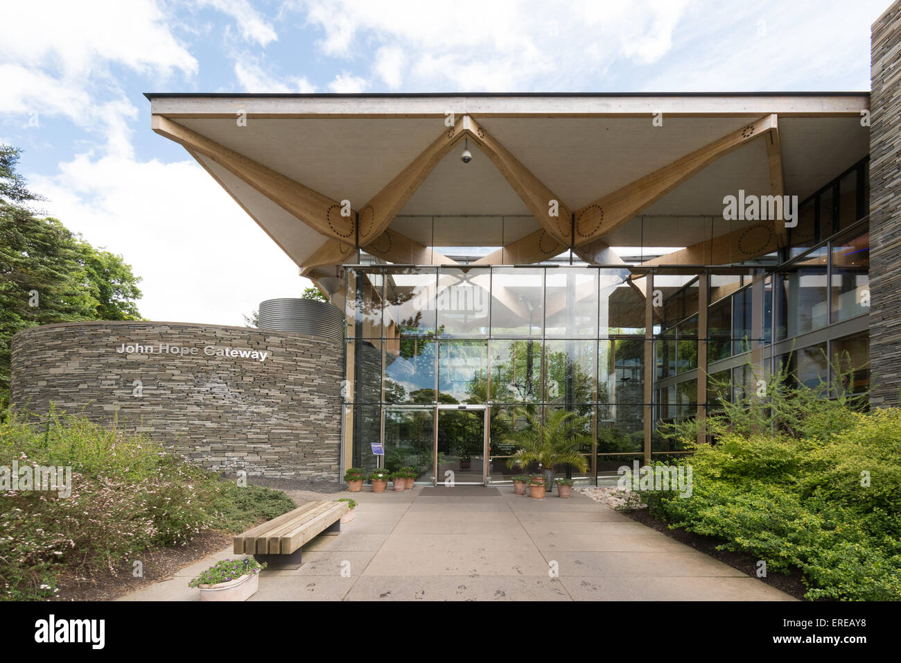 John Hope Gateway Eingang und Besucher-Zentrum an der Royal Botanic Garden Edinburgh Stockfoto