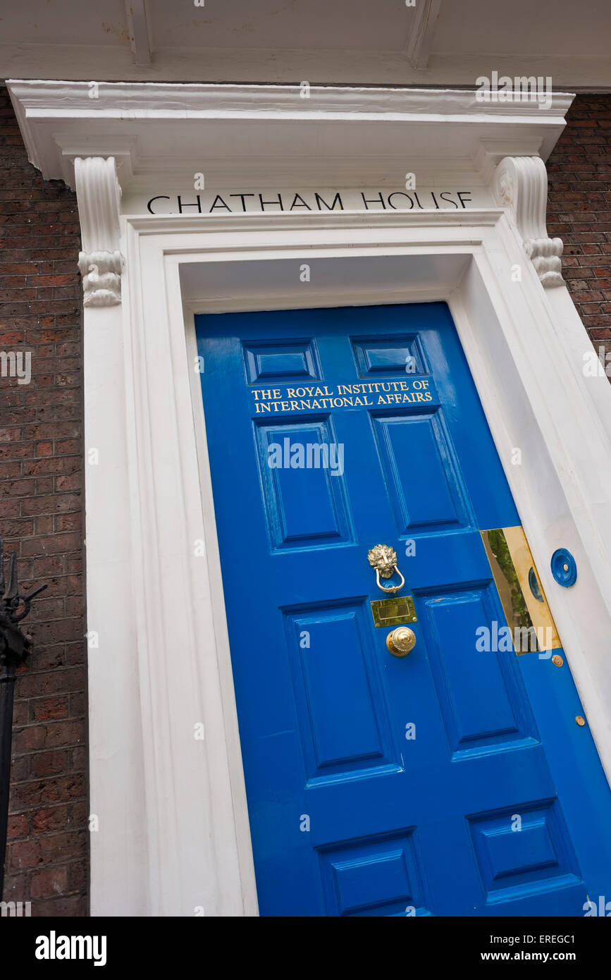 Tür und Zeichen von Chatham House, die Royal Institute of International Affairs Stockfoto