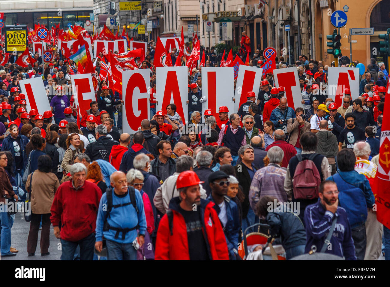 Manifestation der FIOM Union im Oktober 2010 in Rom stattfand Stockfoto