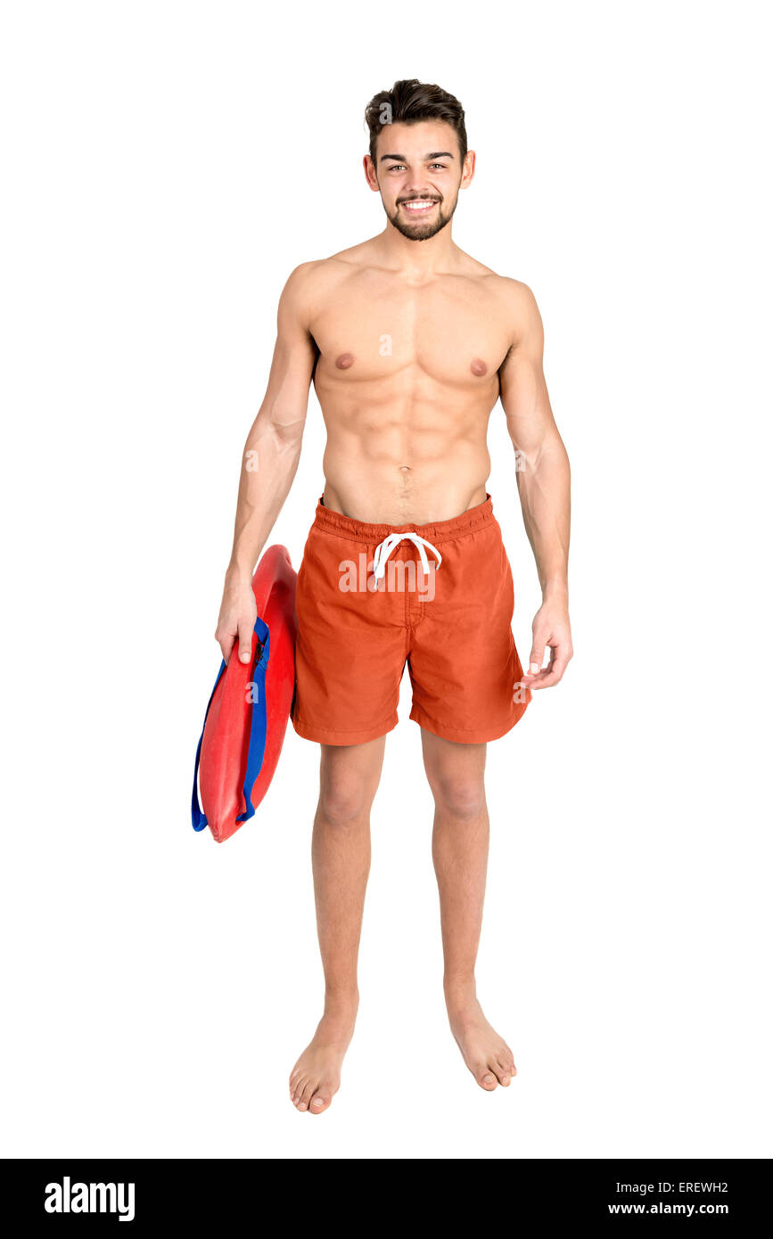 Muskuläre Rettungsschwimmer in einem weißen Hintergrund isoliert Stockfoto