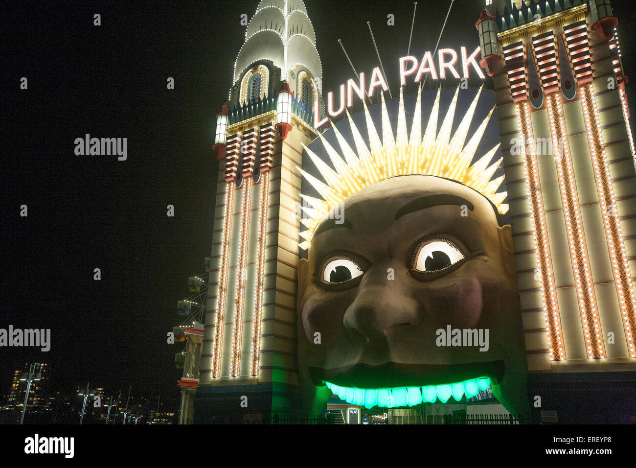 Vivid Sydney Musik und Ideen Lichterfest im Luna Park, Milsons Point, Sydney Stockfoto