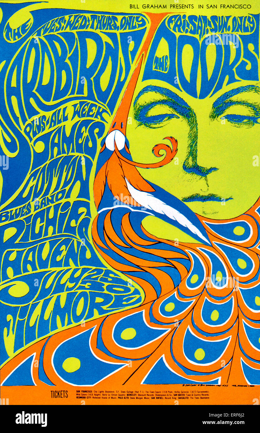 Plakat für mehrere Juli 1967 Konzerte im Fillmore Auditorium, San Francisco, USA, mit den Yardbirds, Richie Havens Stockfoto