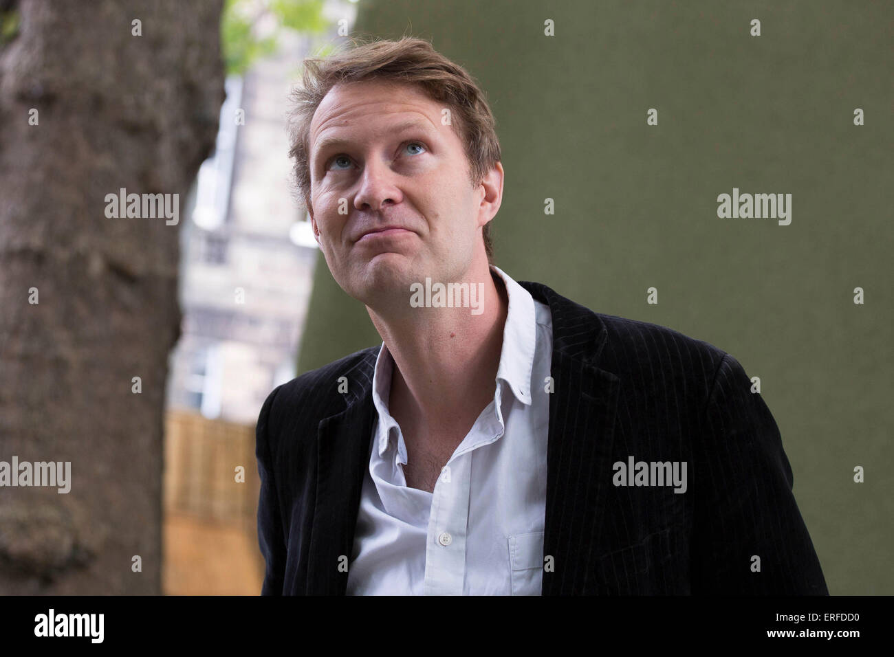 19. August 2014. Edinburgh Schottland. Luke Harding, Auslandskorrespondent mit dem Guardian, hielt einen Vortrag über seine Novelle Klaus beim Edinburgh International Book Festival 2014. Stockfoto