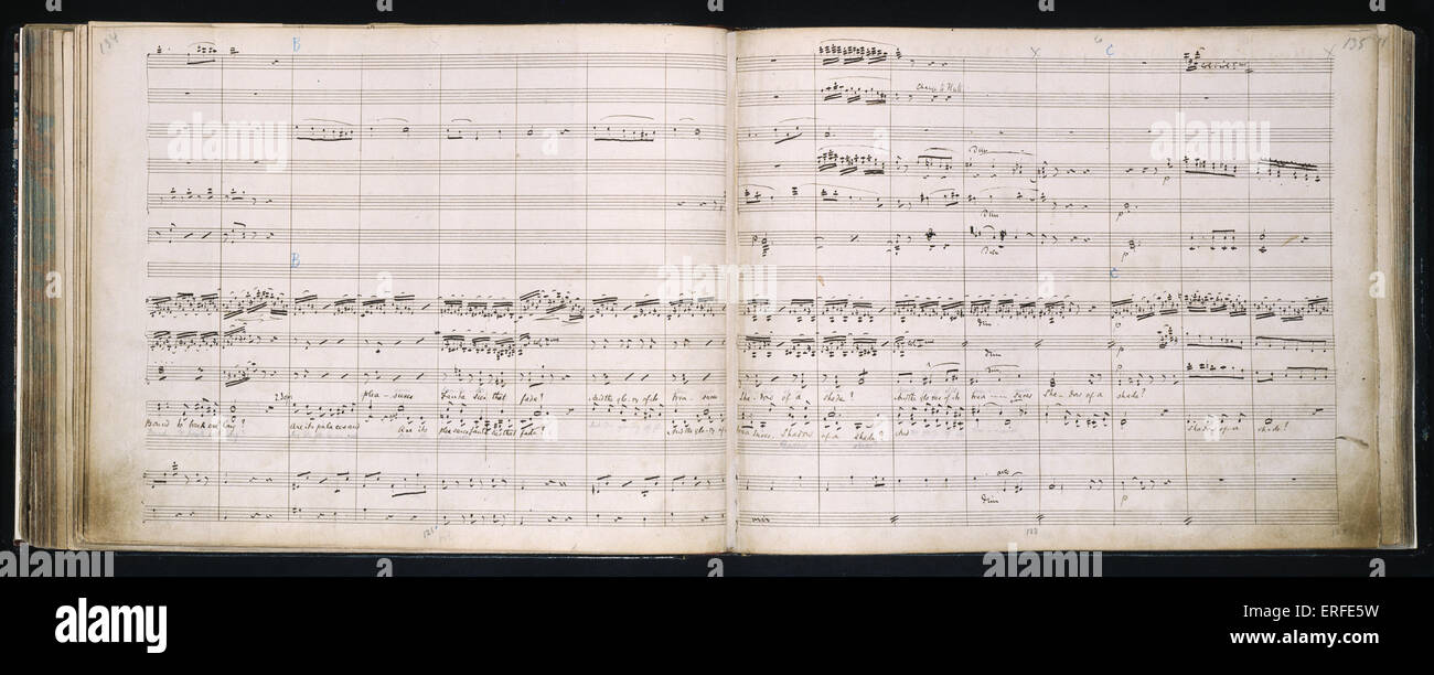 GILBERT & SULLIVAN - Mikado - "Kommt ein Zug der kleinen Damen."   1884 Handwritten score von Sullivans. R.A.M MS6 Englisch Stockfoto