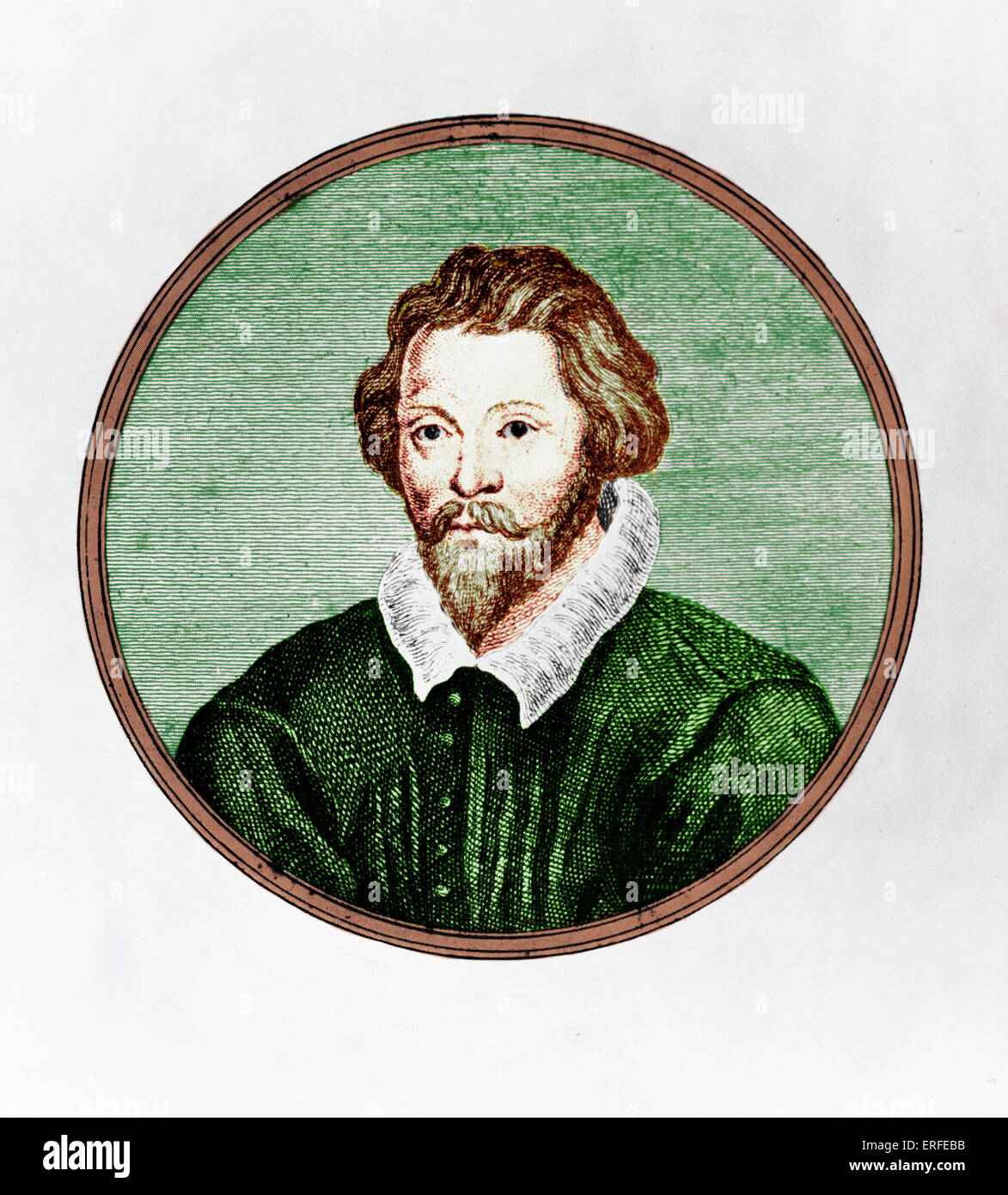 William Byrd.  Kupferstich von durch Van der Gucht c.1700 (farbige Version). Englischer Komponist 1543-1623 Stockfoto