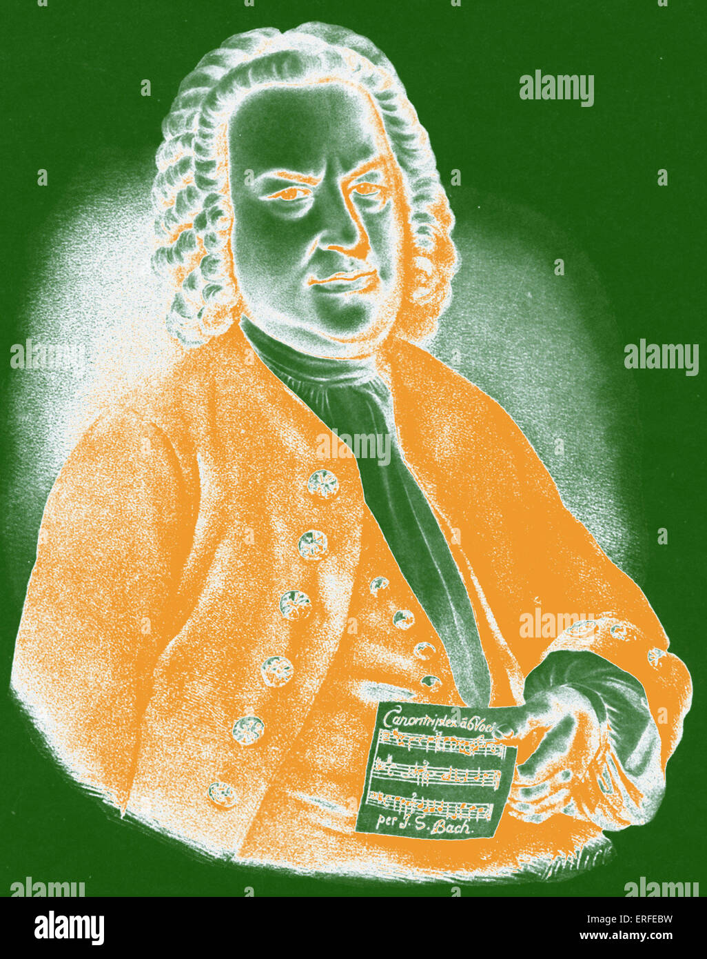 Johann Sebastian Bach Partitur seine "Kanon für 6 Stimmen" halten. Von Schlick.   Deutscher Komponist & Organist, 1685-1750. Stockfoto