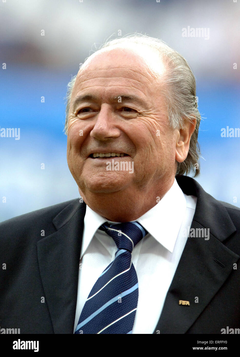 Frankfurt am Main, Deutschland. 15. Juni 2005. (Dpa) - im Bild FIFA-Präsident Sepp Blatter während der Eröffnungsfeier der FIFA-Konföderationen-Pokal vor dem Eröffnungsspiel der FIFA-Konföderationen-Pokal zwischen Deutschland und Australien in Frankfurt am Main, 15. Juni 2005. © Dpa/Alamy Live-Nachrichten Stockfoto