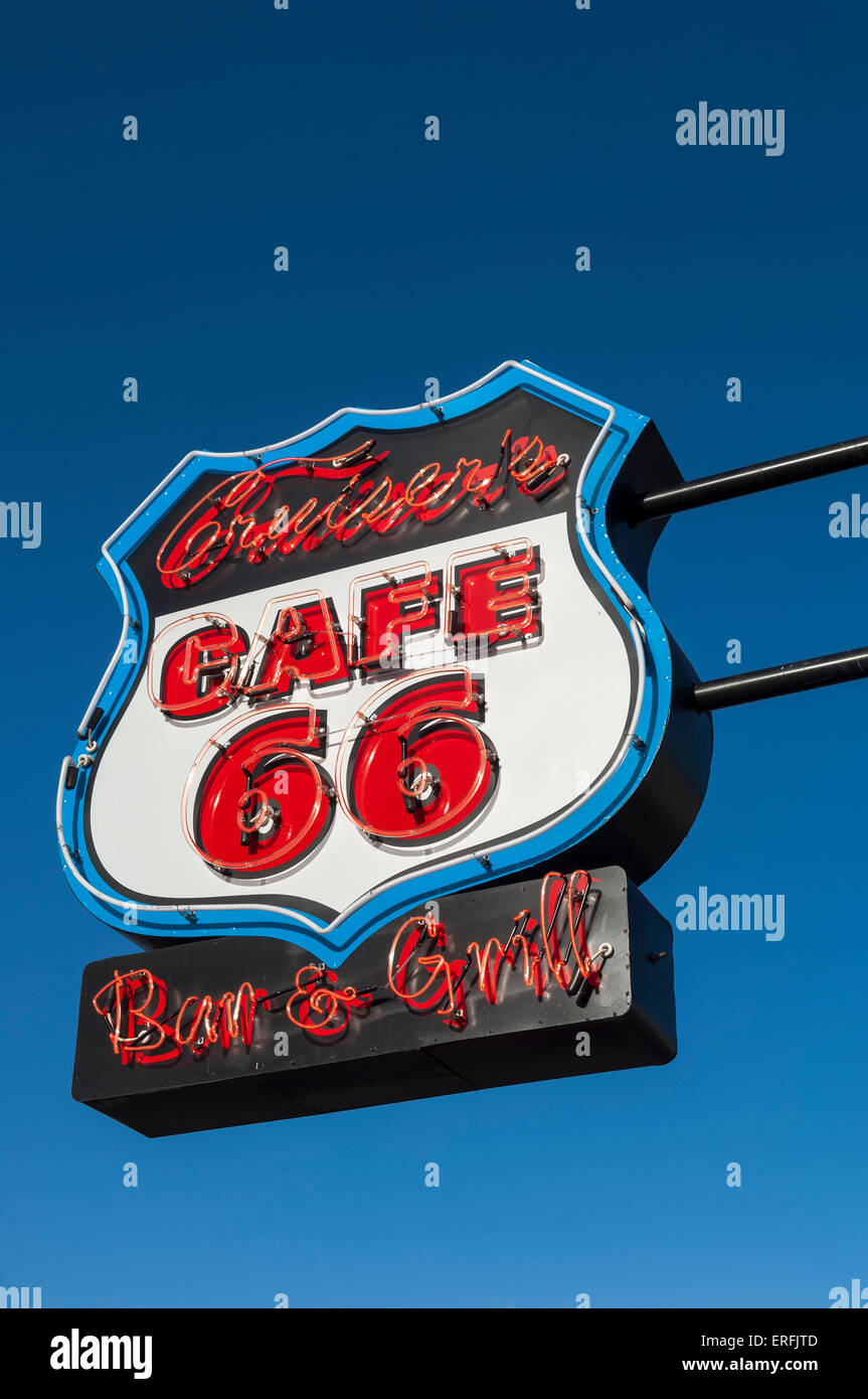 Route 66 Café-Bar und grill Straßenschild. Williams. Arizona. USA Stockfoto