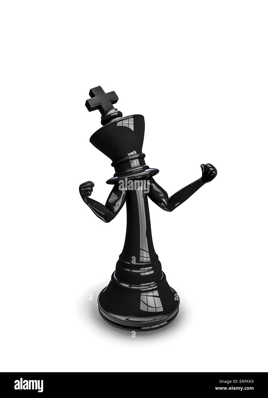 3D Rendern der böse schwarze Schachkönig mit geballten Fäusten Stockfoto