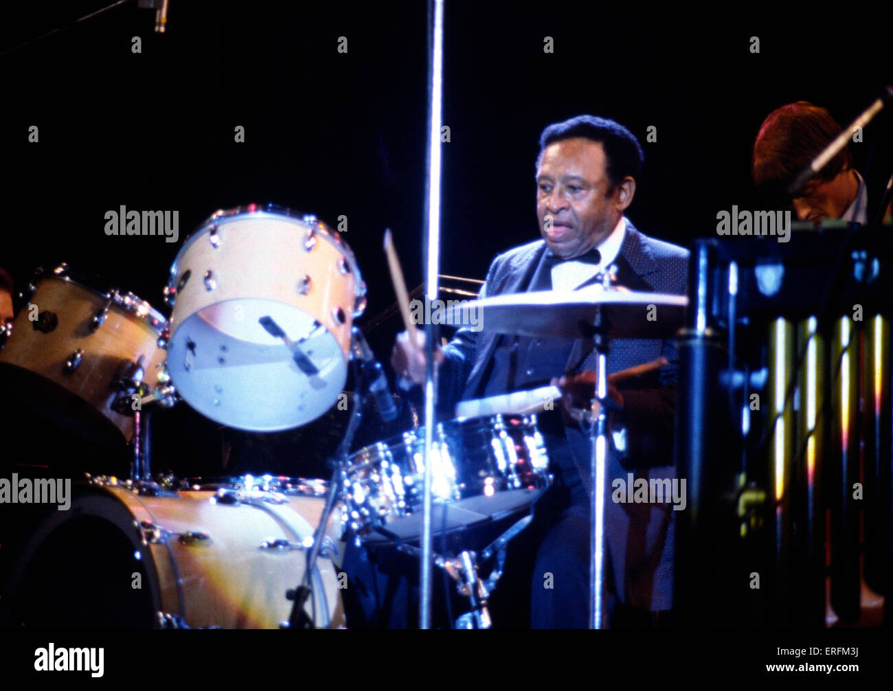 Lionel Hampton - Porträt des amerikanischen jazz Persussionist & Band Leader beim 1982 Capital Radio Jazz Festival in Knebworth. 20. April 1908 - 31. August 2002. Erste jazz-Vibraphonist. Auch bekannt als "Hamp". Stockfoto