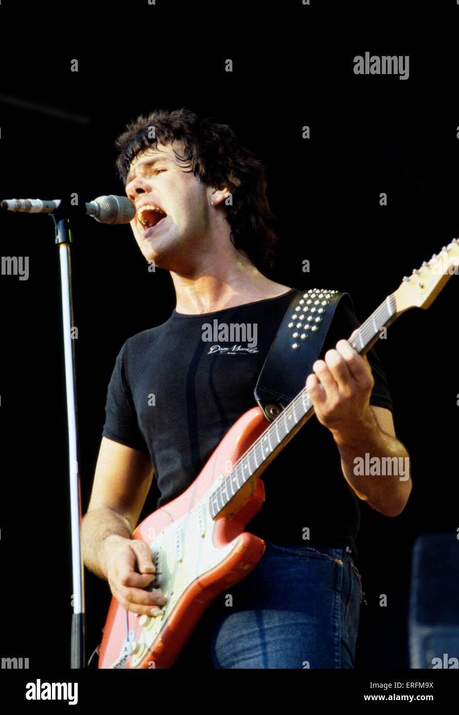 Gary Moore - Porträt von irischer Gitarrist & Sängerin Auftritt beim Reading Festival 1977. 4. April 1952. Hard Rock, Stockfoto