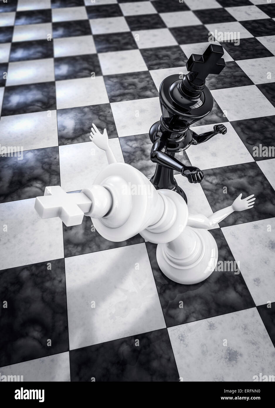 3D Render Schachkönig ausschlagen Gegner mit Punsch Stockfoto