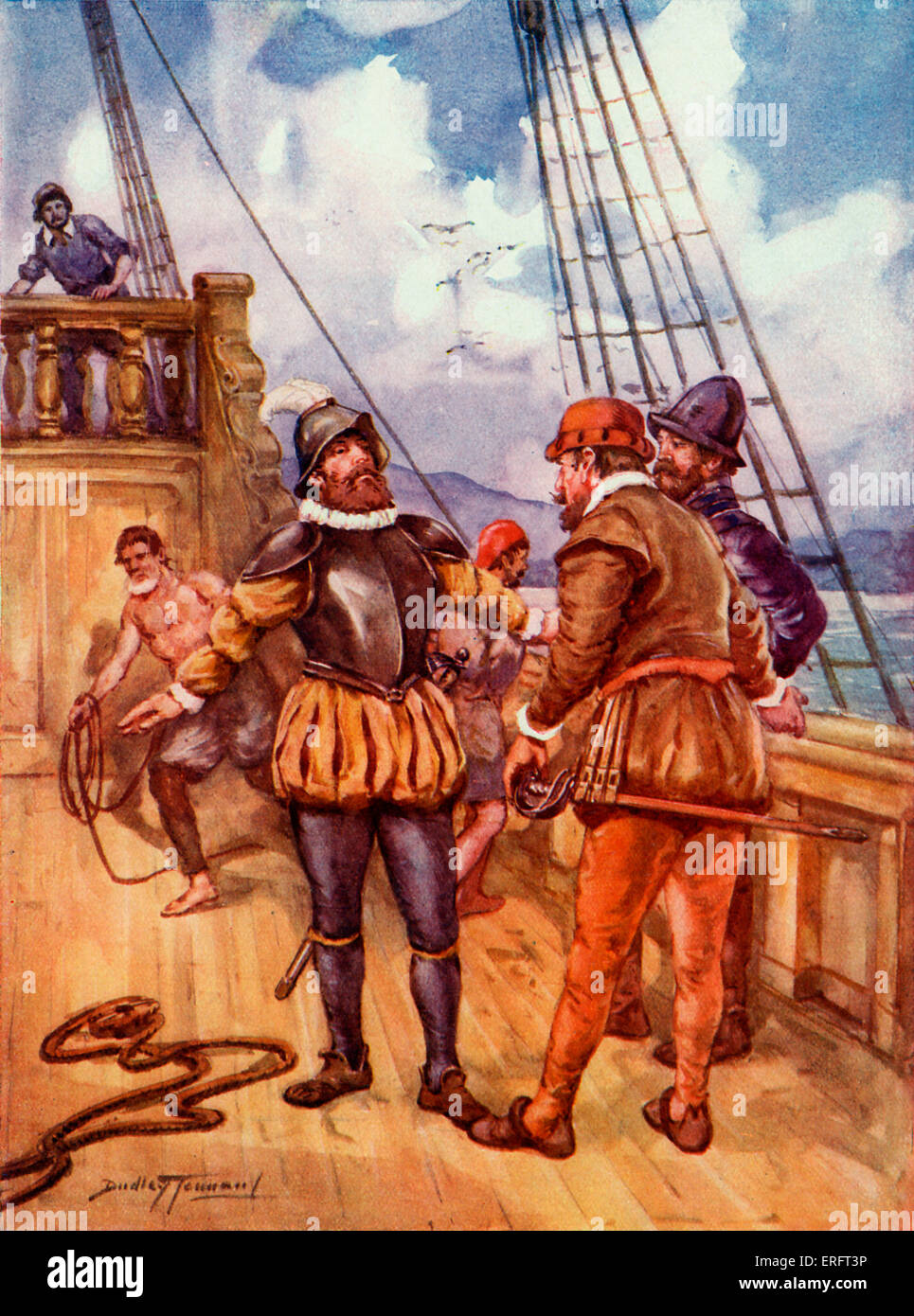 Ferdinand Magellan. Bildunterschrift lautet: "Die furchtlosen Seemann, zwei Ozeane verbunden". Gemälde von Dudley Tennant.  Mit Beschluss vom der Stockfoto