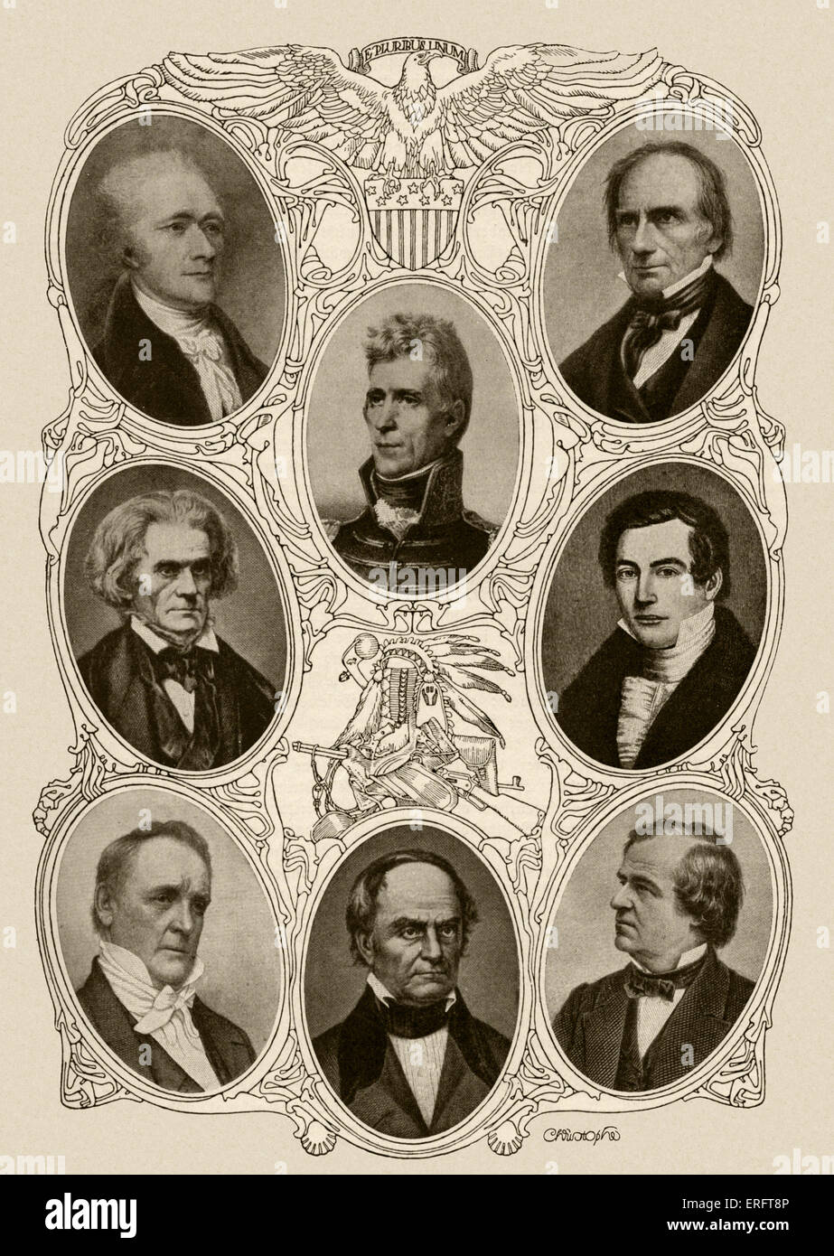 Amerikanische Staatsmänner. Obere Reihe, Links: Alexander Hamilton, 1. United States Secretary Of The Treasury (Gemälde von John Trumbull). Stockfoto