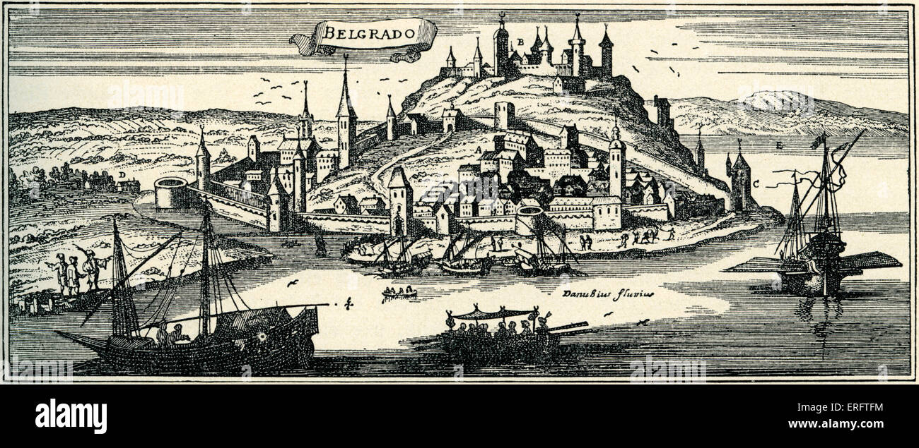 Belgrad in der Zeit des Osmanischen Reiches - Kupferstich von Joannes Peeters. Stockfoto