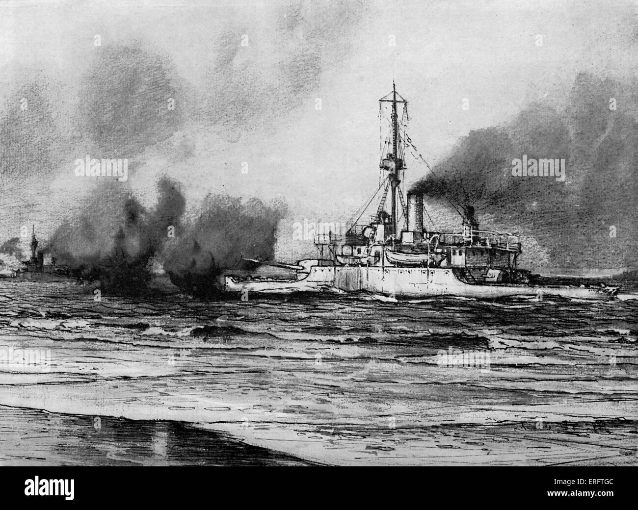Ersten Weltkriegs-belgischer Seeschlacht. Bildunterschrift: "die Tiefgang-Monitore, die mit unserem Heer in der Schlacht auf kooperierten Stockfoto