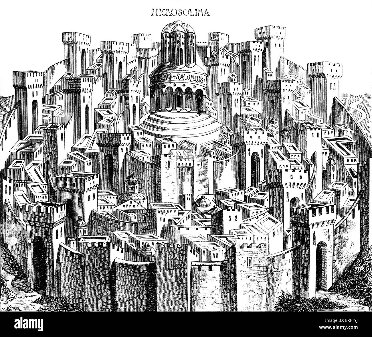 Mittelalterlichen Plan von Jerusalem. Aus einem Holzschnitt in der "Liber Chronicarum Mundi". Folio Nürnberg 1493. Stockfoto