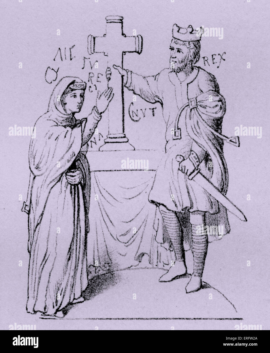 Knut und Emma von der Normandie, die Witwe von Æthelred, besiegt den englischen König, dass Knut. Knut der große, auch bekannt als Knut Stockfoto