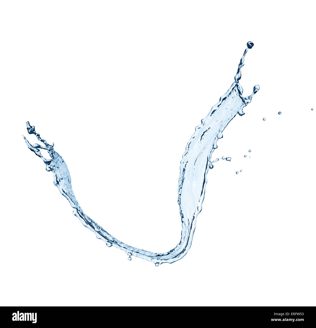 Abstrakte Form von Spritzwasser isoliert auf weißem Hintergrund Stockfoto