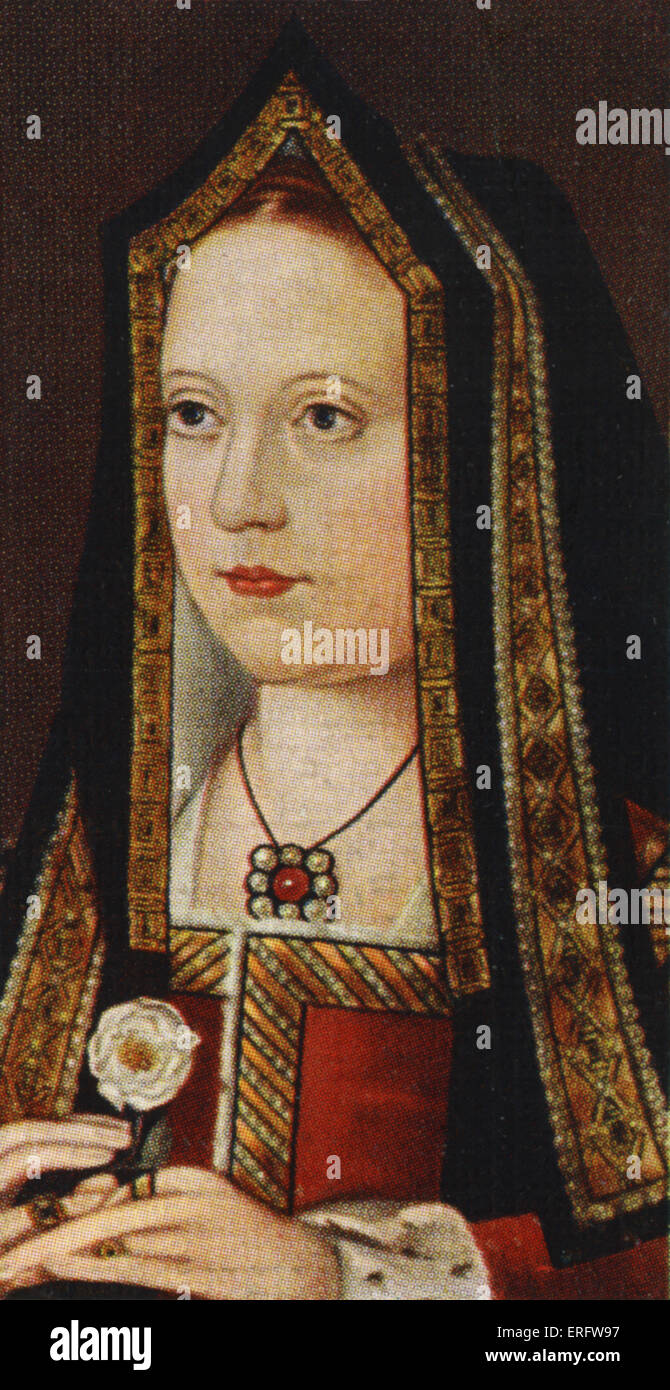 Elizabeth of York Porträt (1465-1503). Elizabeth war die Schwester des Prinzen in den Turm und die älteste Tochter von Edward IV. Ihr Onkel vorgeschlagen, sie zu heiraten, aber sie heiratete Henry Tudor um den Krieg der Rosen zu beenden. Von Karten des Spielers Zigarette, aus dem Gemälde in der National Portrait Gallery. Stockfoto