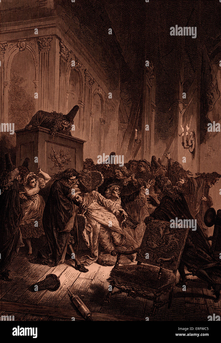 Tod von Molière 1673. Während der Durchführung Le Malade Imaginaire brach er auf der Bühne in einen Hustenanfall. Er schloss sein Stockfoto