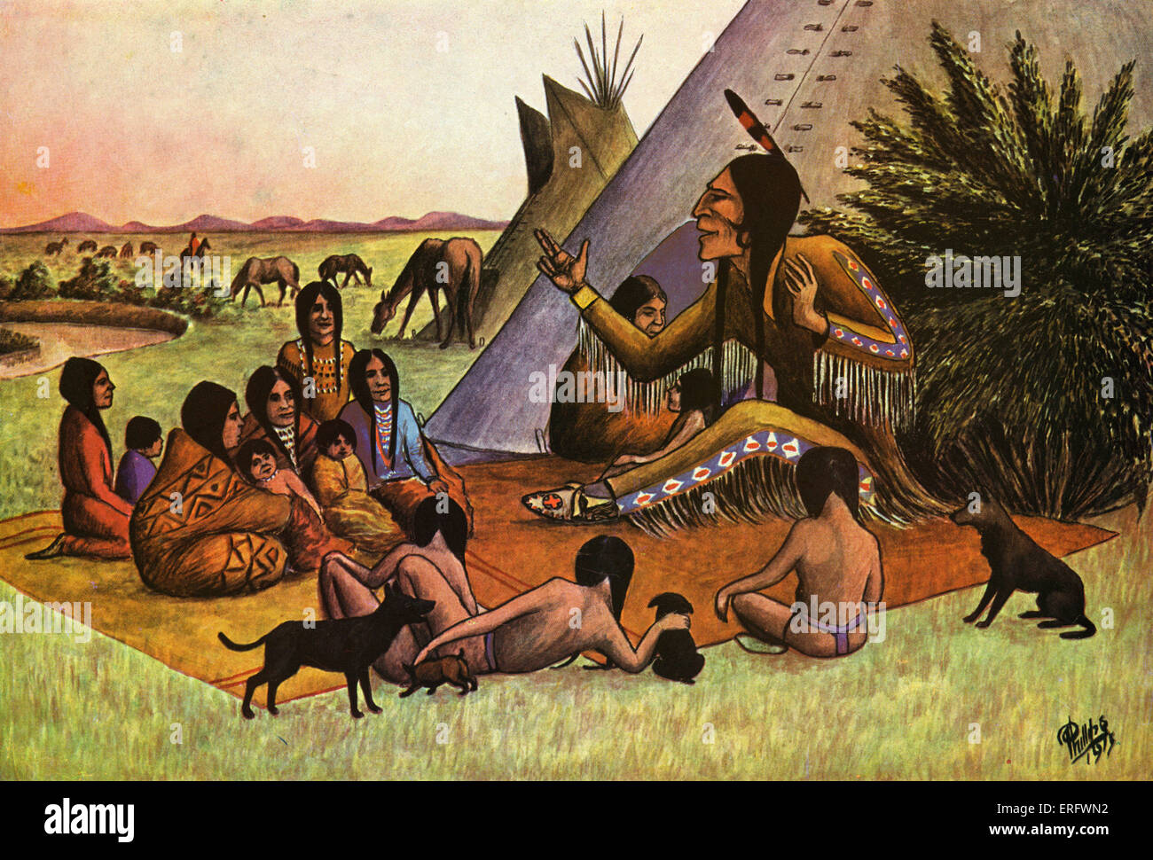 Indische Märchen für kleine Leute von W. S. Phillips (El Comancho 1867-1940). Abbildungen vom Autor. Illustration aus Stockfoto