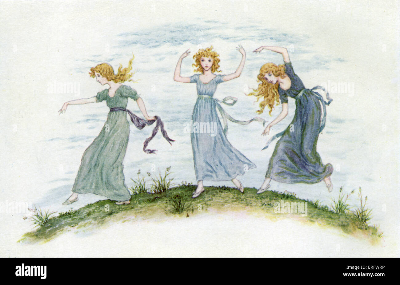 "Der Tanz der Feen Felspar von Kate Greenaway. Aquarell-Malerei. Stockfoto